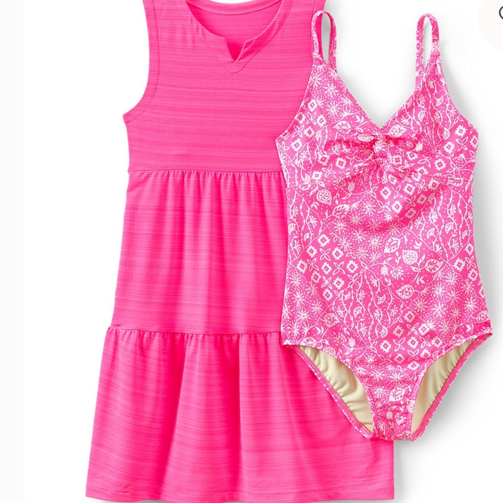 Lands' End Pink Swimsuit and Coverup Dress